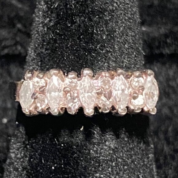 Ring Size 5.5 CZ Cubic Zirconia 13 Stones Sterling Silver Stamped 925 Vintage Je - Picture 1 of 15